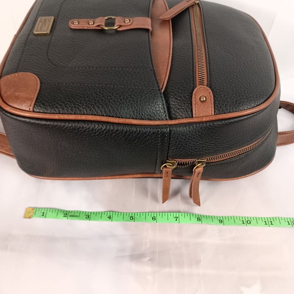 White Mountain Vegan Leather Backpack Black Brown Trim Cruelty Free NWT - Picture 7 of 15